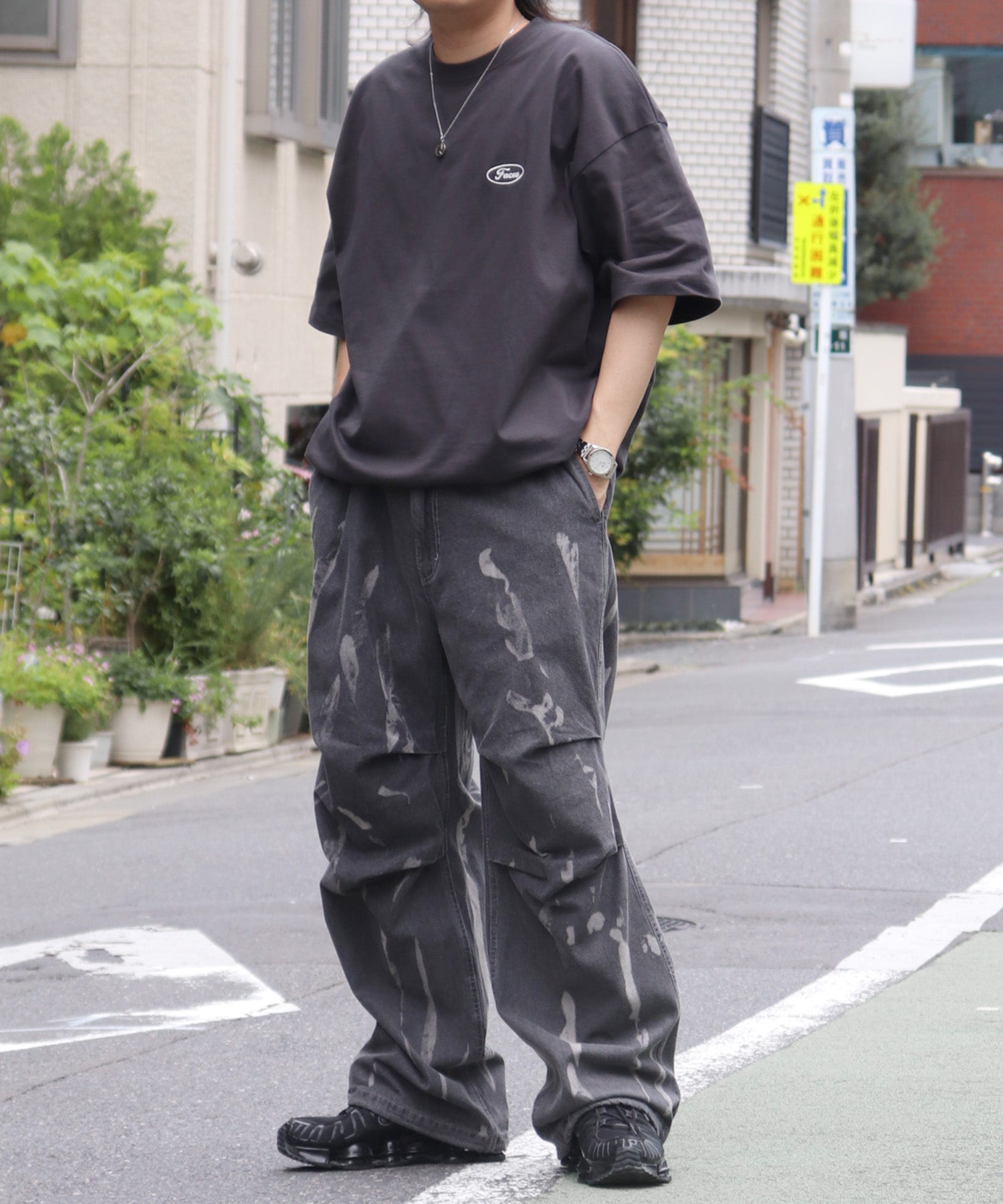 25SS ビッグシルエット ワンポイント刺繍 ドロスト 半袖Tシャツ