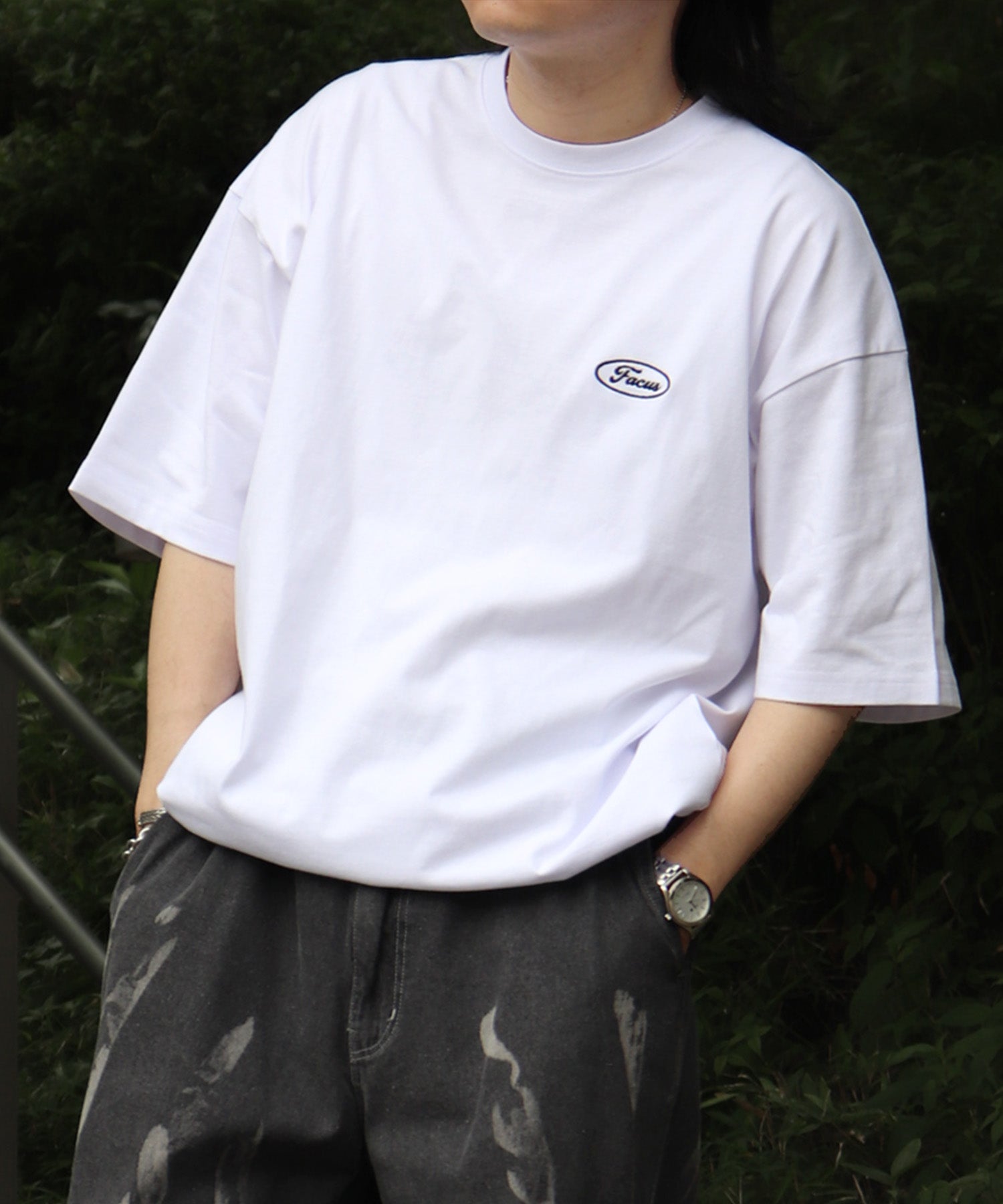 25SS ビッグシルエット ワンポイント刺繍 ドロスト 半袖Tシャツ