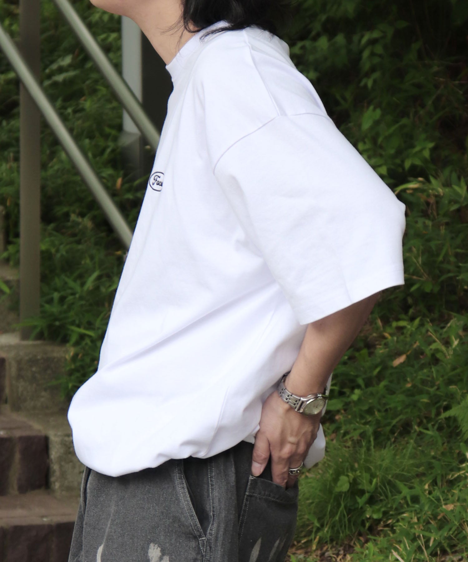 25SS ビッグシルエット ワンポイント刺繍 ドロスト 半袖Tシャツ