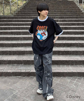 25SS Disney ヴィンテージライクプリント グーフィー リンガー半袖Tシャツ