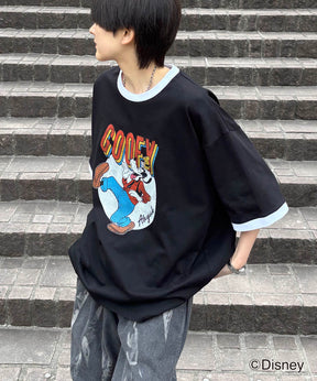 25SS Disney ヴィンテージライクプリント グーフィー リンガー半袖Tシャツ