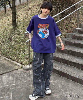 25SS Disney ヴィンテージライクプリント グーフィー リンガー半袖Tシャツ