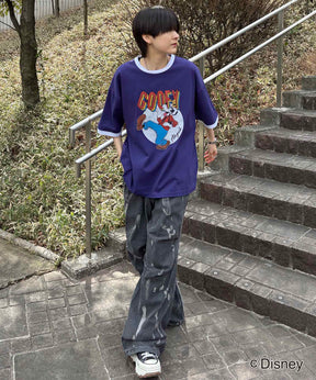 25SS Disney ヴィンテージライクプリント グーフィー リンガー半袖Tシャツ