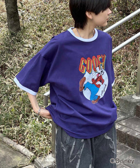 25SS Disney ヴィンテージライクプリント グーフィー リンガー半袖Tシャツ