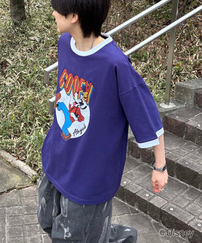 25SS Disney ヴィンテージライクプリント グーフィー リンガー半袖Tシャツ