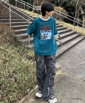 25SS Disney ヴィンテージライクプリント ミッキー リンガー半袖Tシャツ