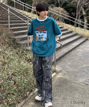 25SS Disney ヴィンテージライクプリント ミッキー リンガー半袖Tシャツ