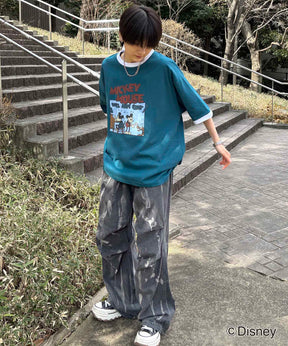 25SS Disney ヴィンテージライクプリント ミッキー リンガー半袖Tシャツ