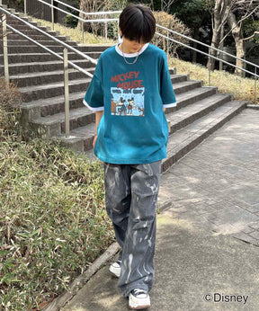 25SS Disney ヴィンテージライクプリント ミッキー リンガー半袖Tシャツ