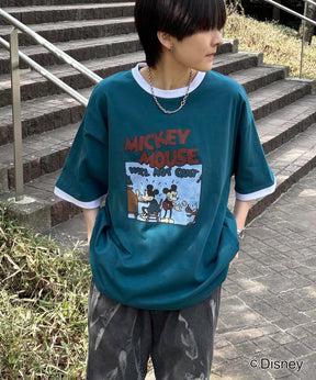 25SS Disney ヴィンテージライクプリント ミッキー リンガー半袖Tシャツ