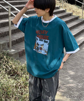 25SS Disney ヴィンテージライクプリント ミッキー リンガー半袖Tシャツ