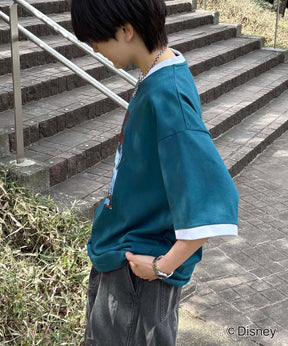 25SS Disney ヴィンテージライクプリント ミッキー リンガー半袖Tシャツ