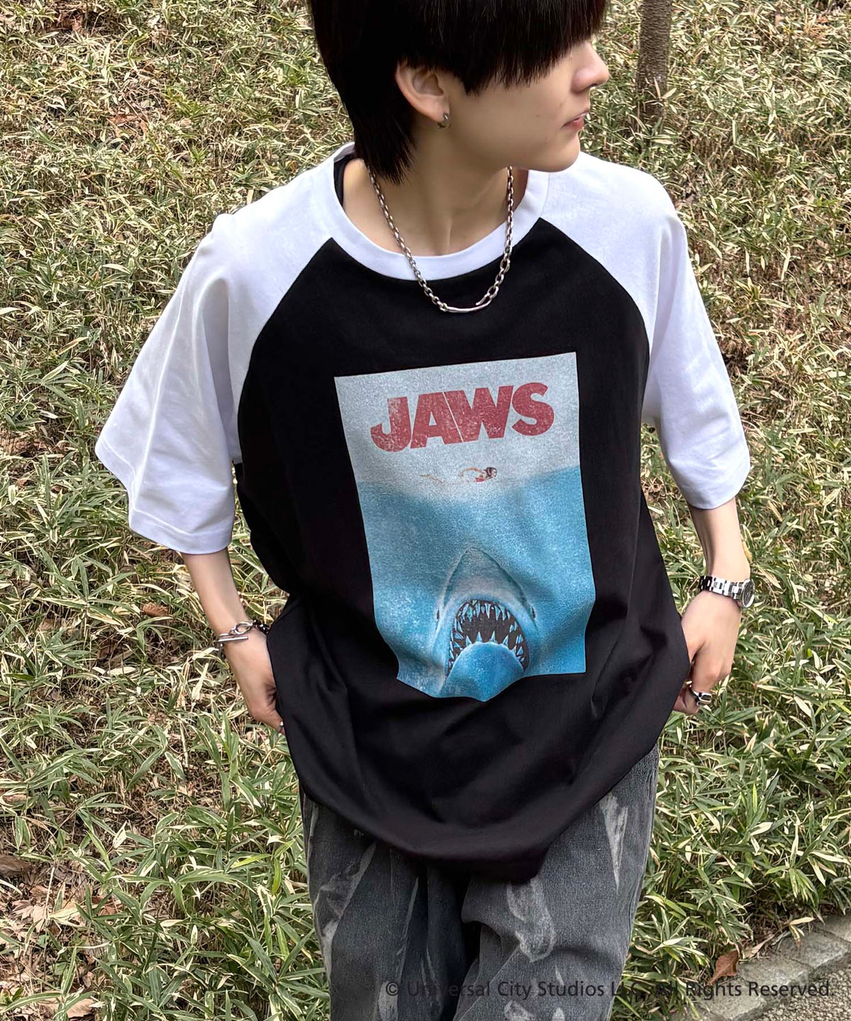25SS【retro movie】JAWS ヴィンテージライク レトロ映画半袖Tシャツ