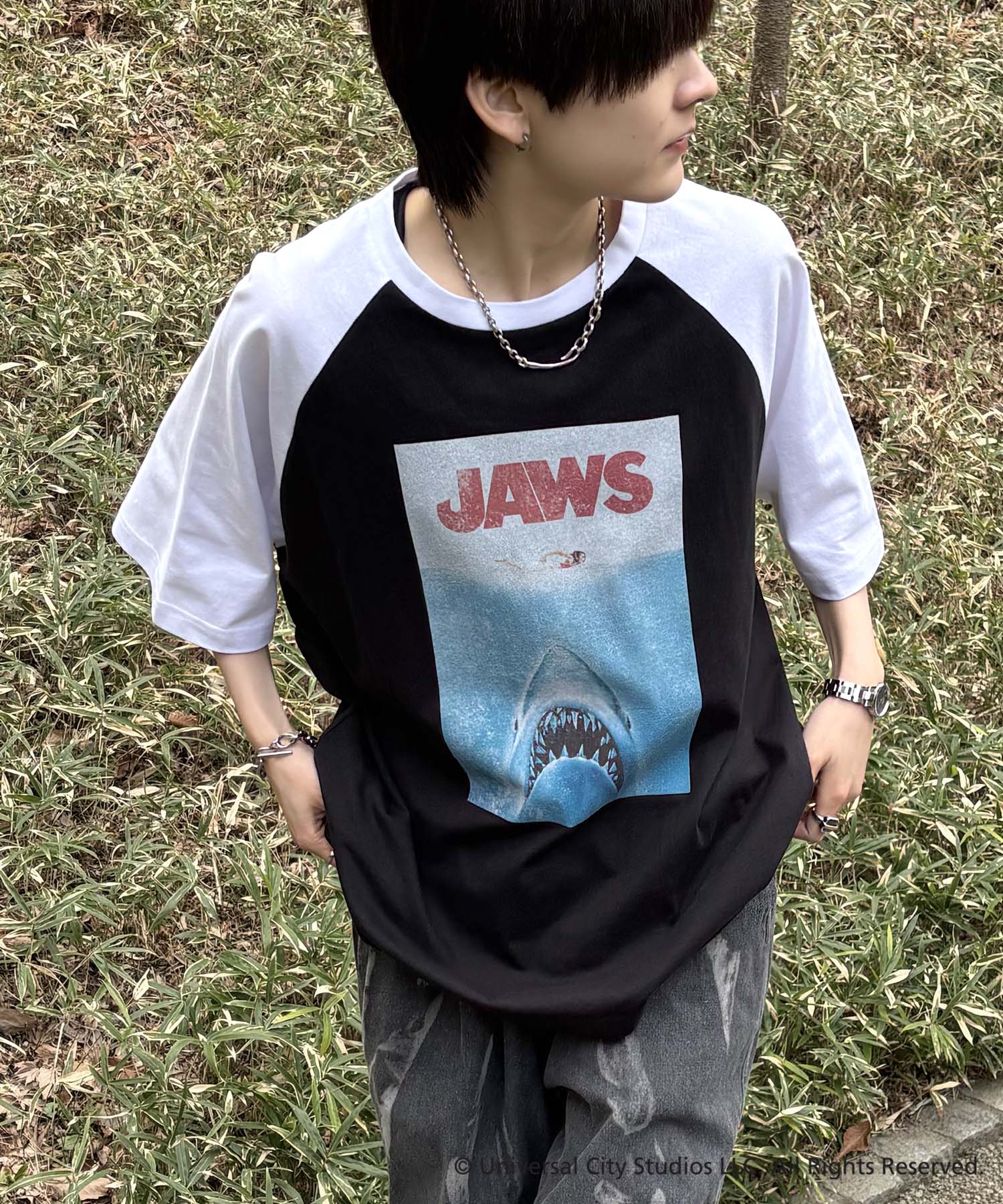 25SS【retro movie】JAWS ヴィンテージライク レトロ映画半袖Tシャツ