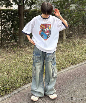 25SS Disney ヴィンテージライクプリント グーフィー リンガー半袖Tシャツ