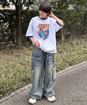 25SS Disney ヴィンテージライクプリント グーフィー リンガー半袖Tシャツ