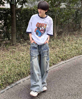 25SS Disney ヴィンテージライクプリント グーフィー リンガー半袖Tシャツ