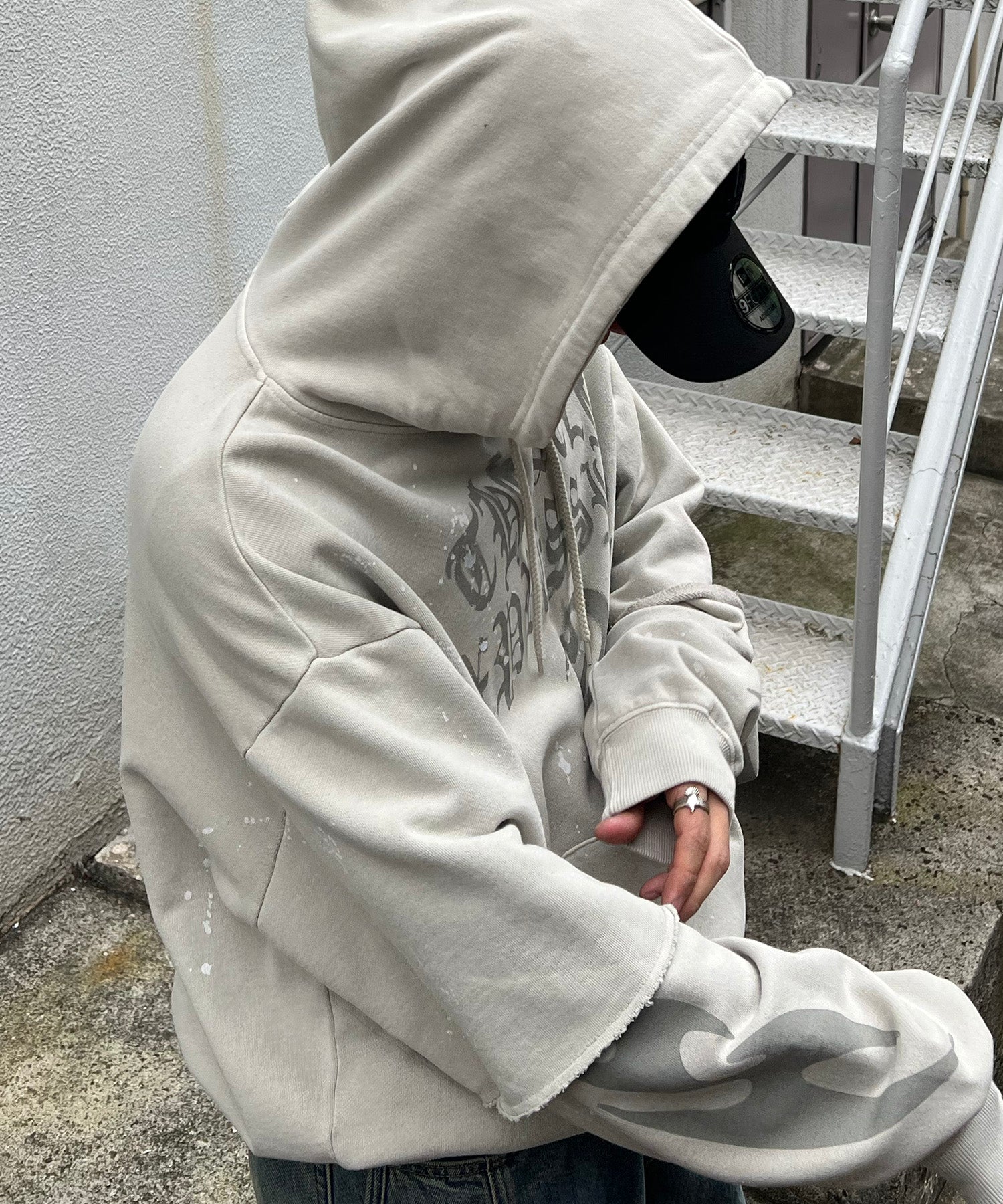裏毛 レイヤードプルパーカー