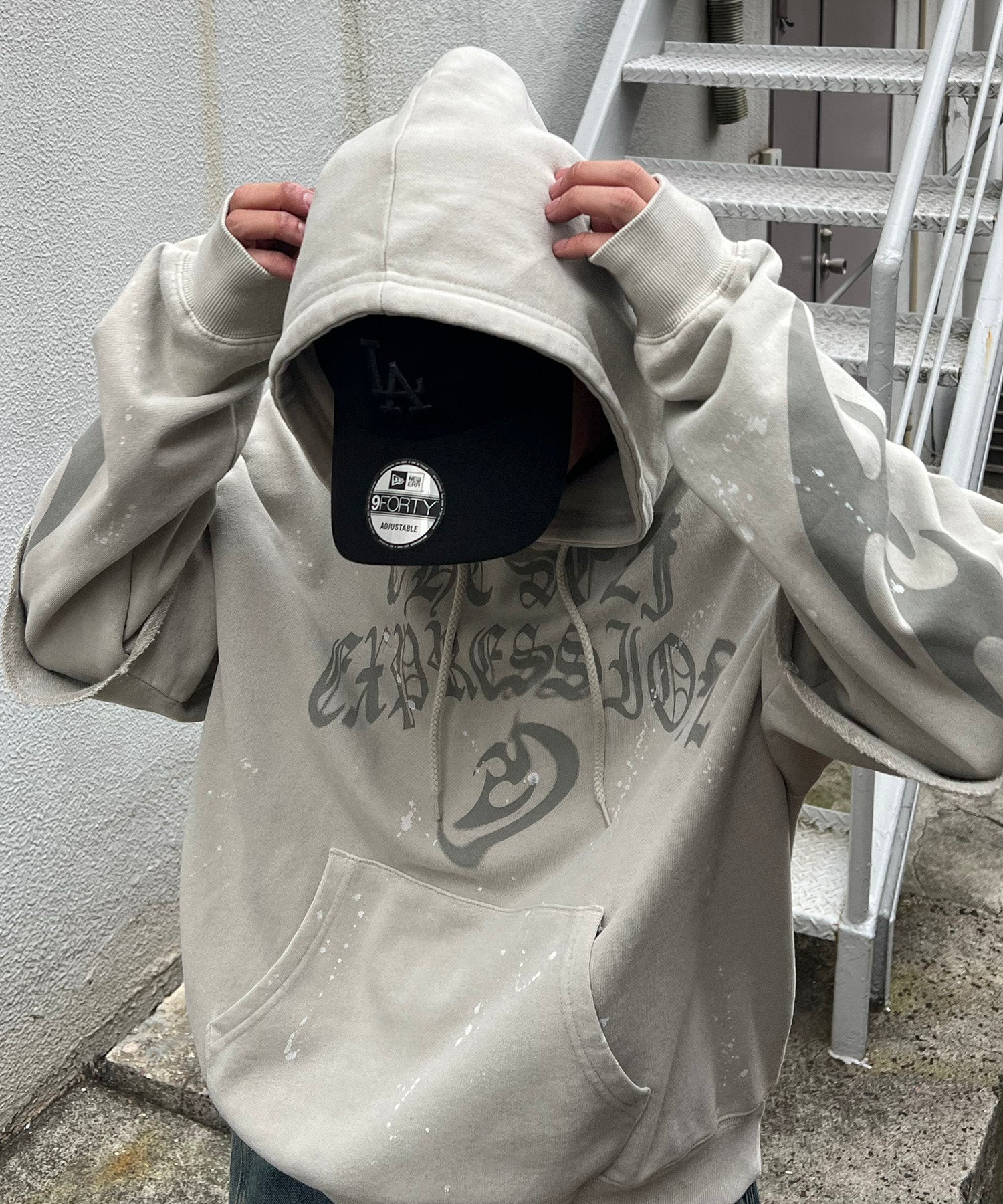 裏毛 レイヤードプルパーカー