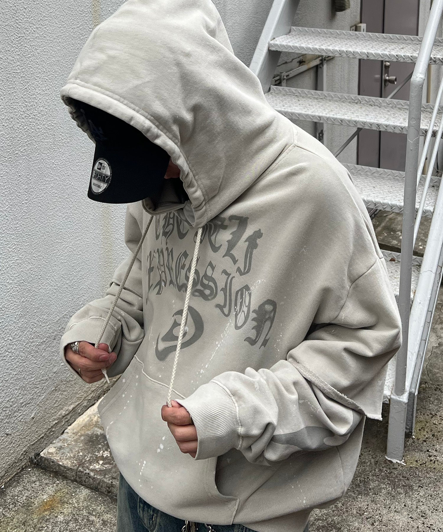 裏毛 レイヤードプルパーカー