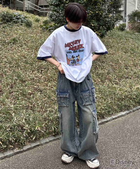 25SS Disney ヴィンテージライクプリント ミッキー リンガー半袖Tシャツ