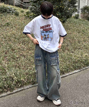 25SS Disney ヴィンテージライクプリント ミッキー リンガー半袖Tシャツ