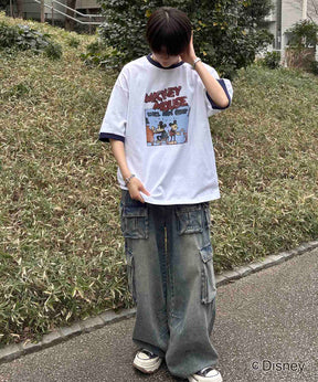 25SS Disney ヴィンテージライクプリント ミッキー リンガー半袖Tシャツ