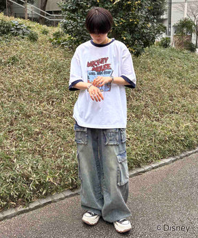 25SS Disney ヴィンテージライクプリント ミッキー リンガー半袖Tシャツ