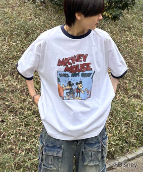 25SS Disney ヴィンテージライクプリント ミッキー リンガー半袖Tシャツ