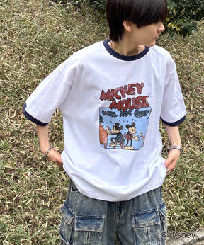 25SS Disney ヴィンテージライクプリント ミッキー リンガー半袖Tシャツ