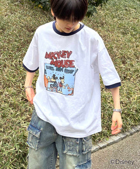 25SS Disney ヴィンテージライクプリント ミッキー リンガー半袖Tシャツ