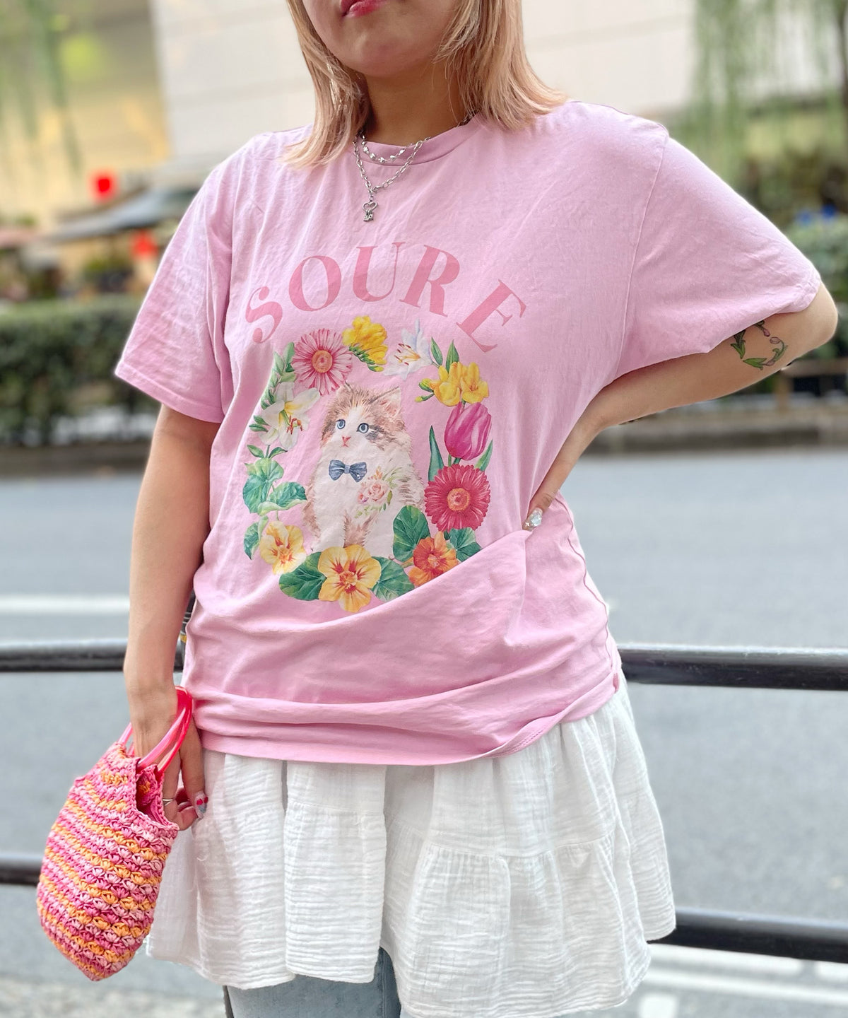 25SS 【Soure】キャットフラワー フロントプリント 半袖Tシャツ