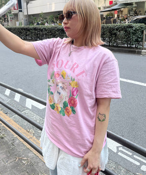25SS 【Soure】キャットフラワー フロントプリント 半袖Tシャツ
