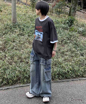 25SS Disney ヴィンテージライクプリント ミッキー リンガー半袖Tシャツ