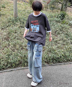 25SS Disney ヴィンテージライクプリント ミッキー リンガー半袖Tシャツ