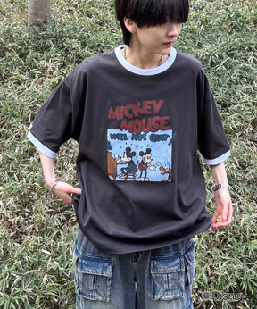 25SS Disney ヴィンテージライクプリント ミッキー リンガー半袖Tシャツ