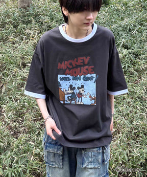 25SS Disney ヴィンテージライクプリント ミッキー リンガー半袖Tシャツ