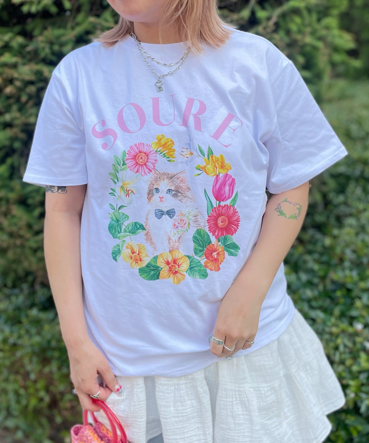 25SS 【Soure】キャットフラワー フロントプリント 半袖Tシャツ