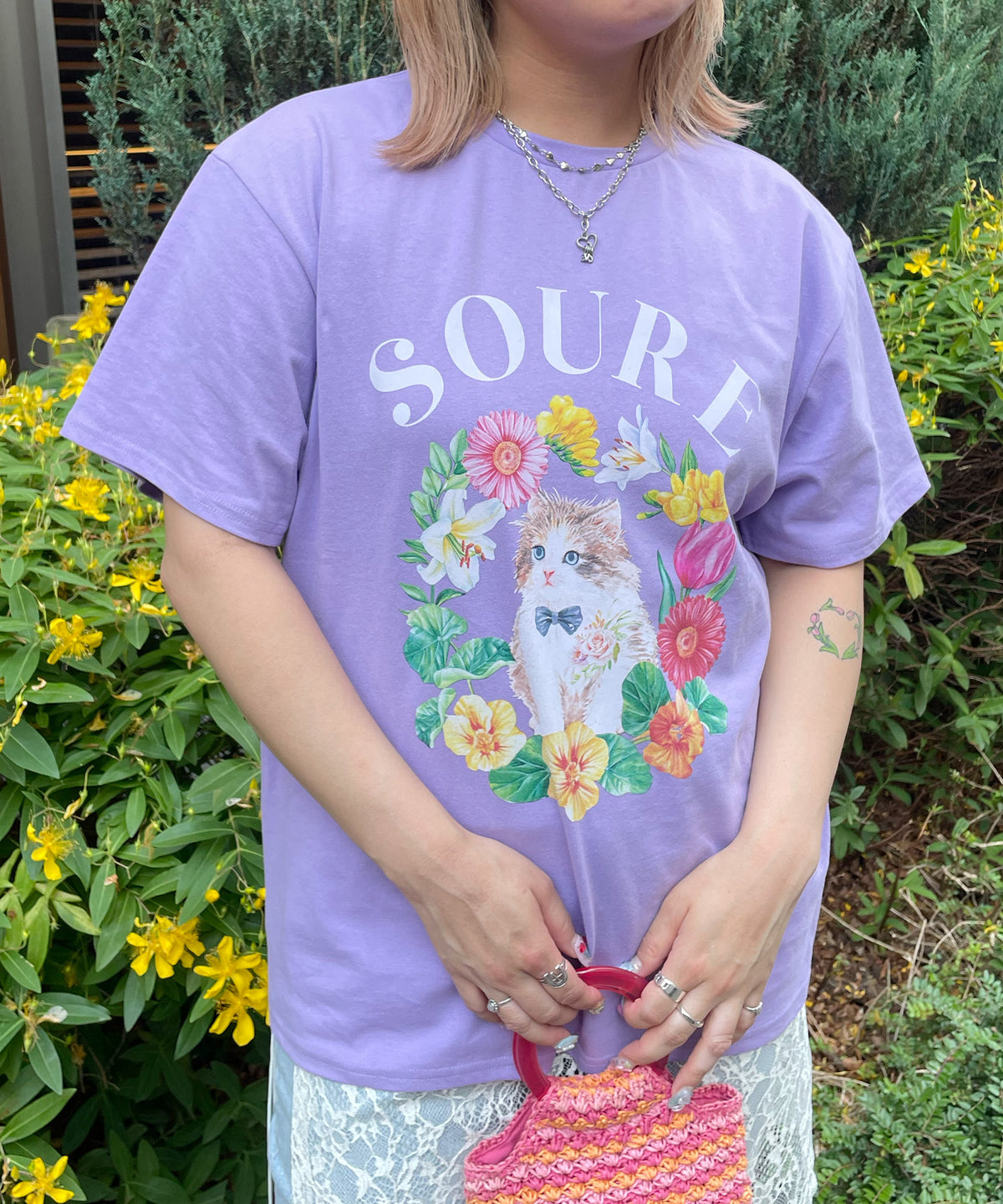 25SS 【Soure】キャットフラワー フロントプリント 半袖Tシャツ