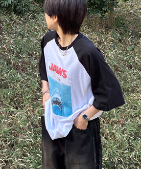 25SS【retro movie】JAWS ヴィンテージライク レトロ映画半袖Tシャツ