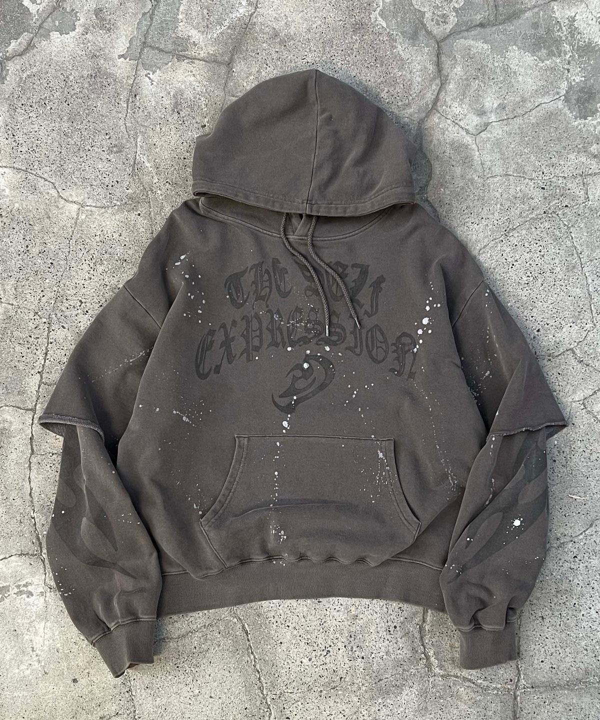 裏毛 レイヤードプルパーカー