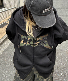 タギング総柄 フルジップフーディ
