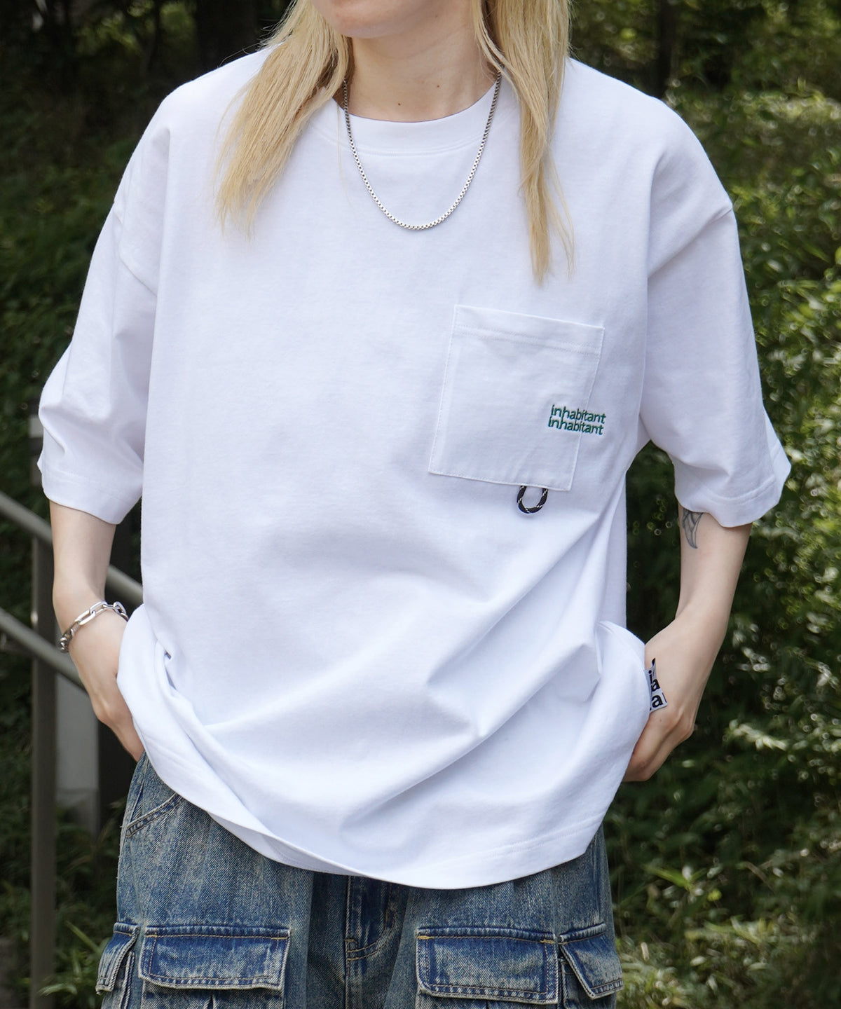 25SS【INHABITANT】ビッグシルエット ワンポイント刺繍 ポケット 半袖Tシャツ