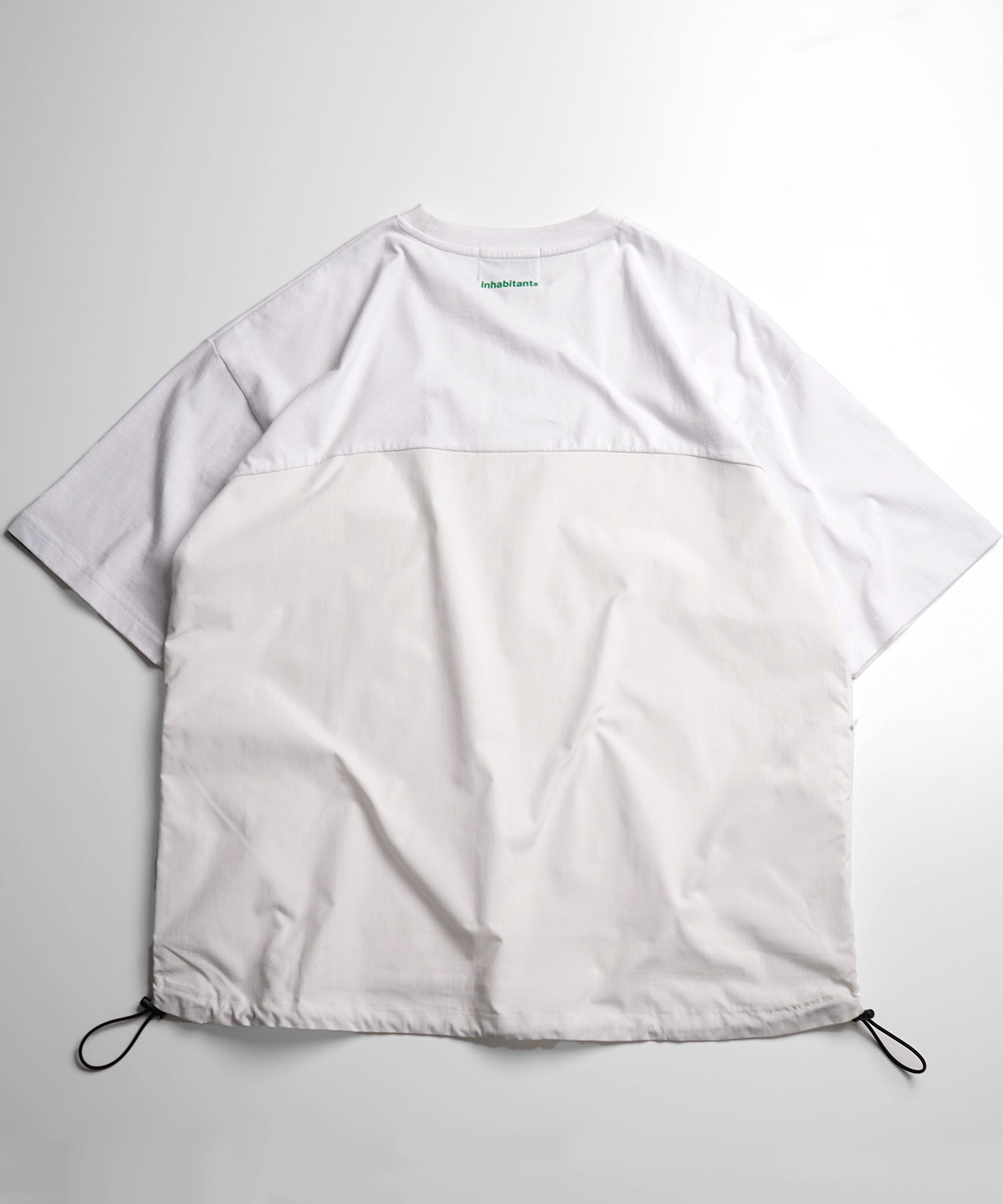 25SS【INHABITANT】ビッグシルエット フロントプリント 切替 半袖ドロストTシャツ