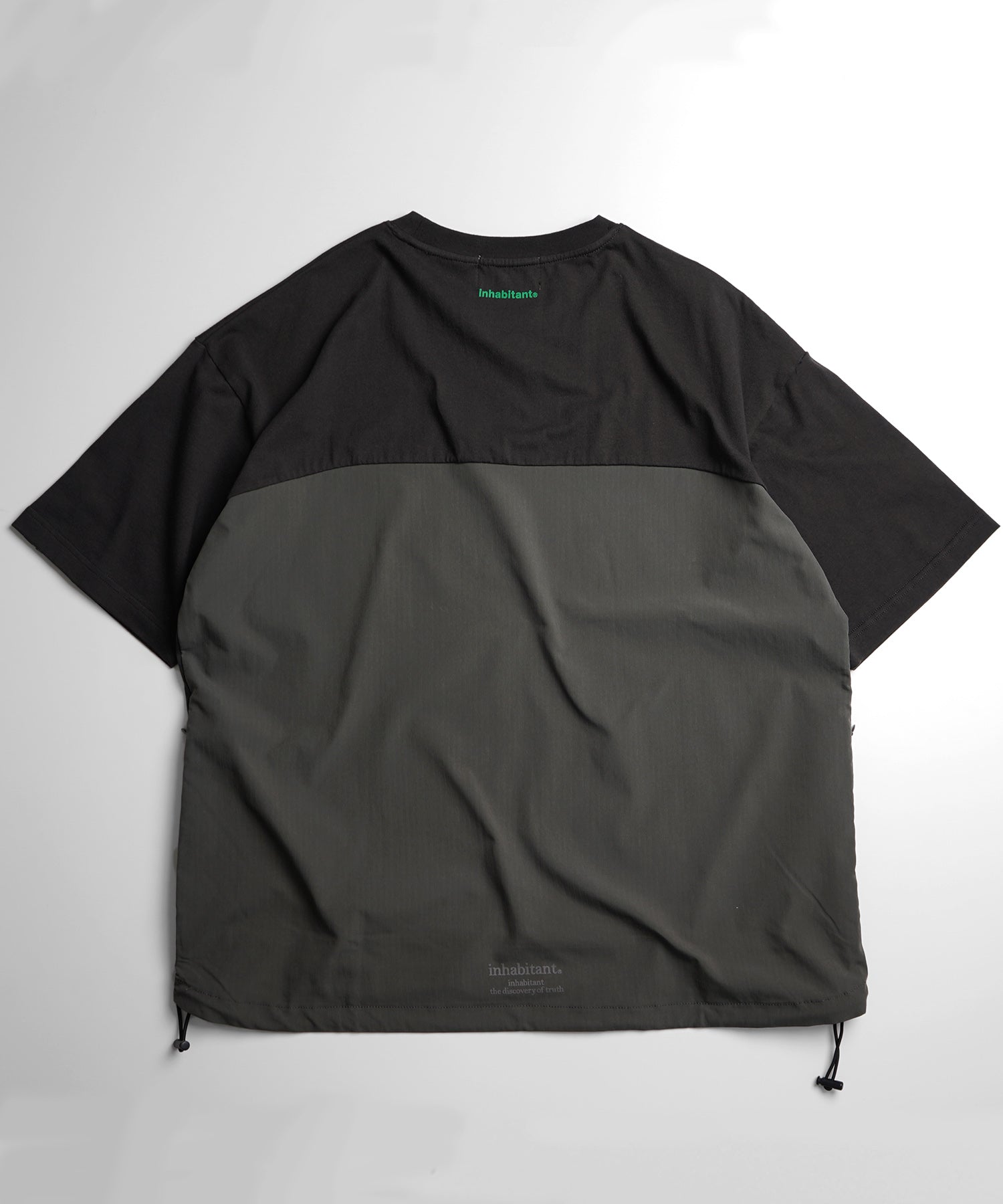 25SS【INHABITANT】ビッグシルエット フロントプリント 切替 半袖ドロストTシャツ