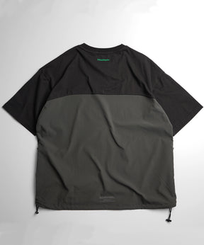 25SS【INHABITANT】ビッグシルエット フロントプリント 切替 半袖ドロストTシャツ
