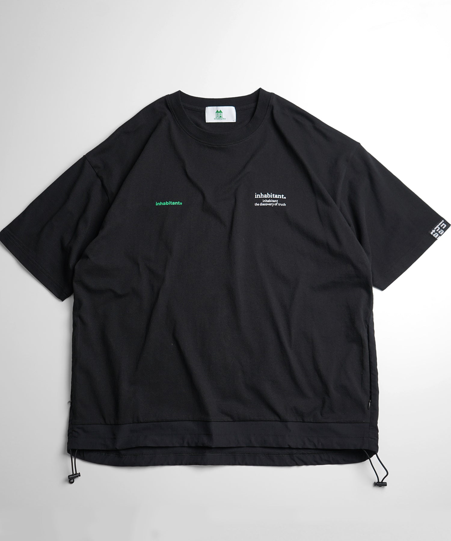 25SS【INHABITANT】ビッグシルエット フロントプリント 切替 半袖ドロストTシャツ