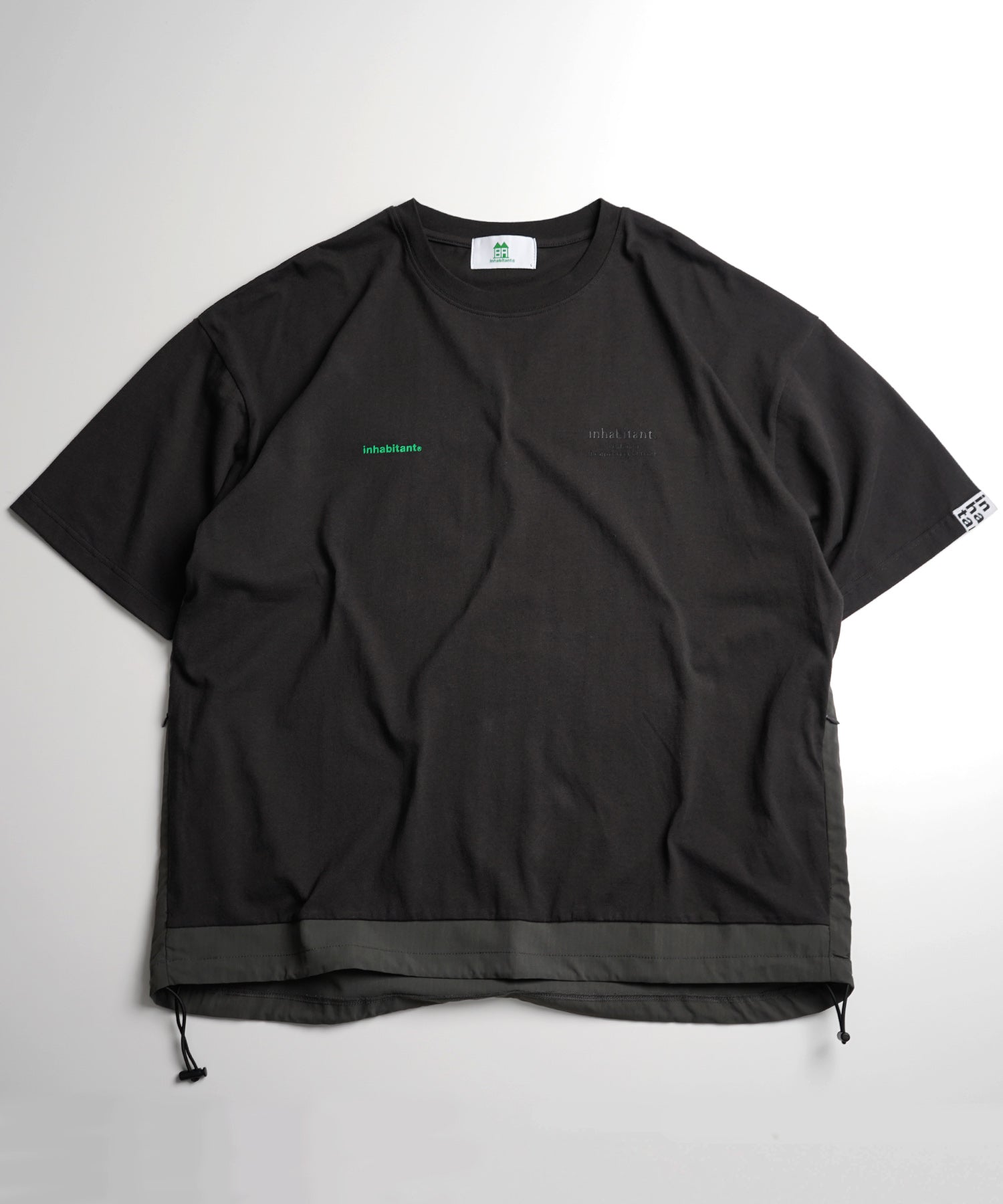 25SS【INHABITANT】ビッグシルエット フロントプリント 切替 半袖ドロストTシャツ