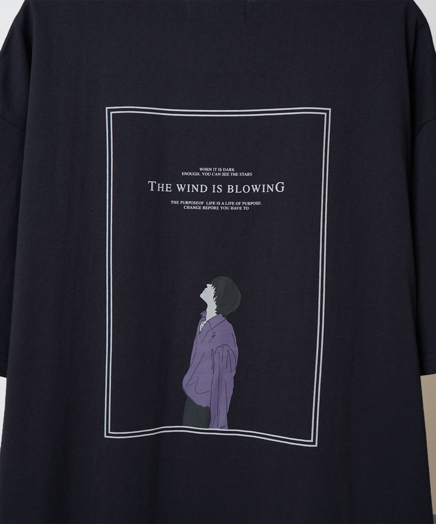 イラストバックプリント / ワンポイント刺繍ロゴ ビッグシルエット半袖Tシャツ