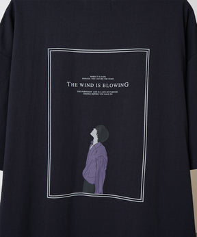 イラストバックプリント / ワンポイント刺繍ロゴ ビッグシルエット半袖Tシャツ